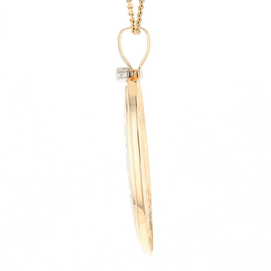 Gold Quartz Necklace 0.96ctw Halo Diamond Oval Inlaid Pendant