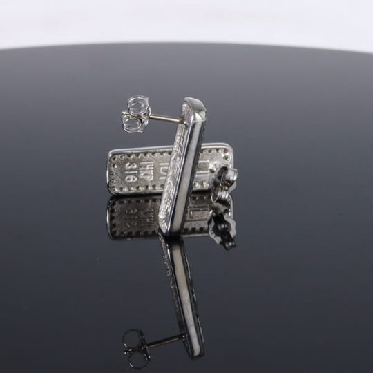 Opal Earrings Rectangle Inlaid with .50ctw Round Diamond Halo Studs