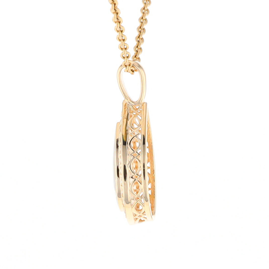 Gold Quartz Pendant Tear Drop Inlaid .42ctw Diamond Halo Design