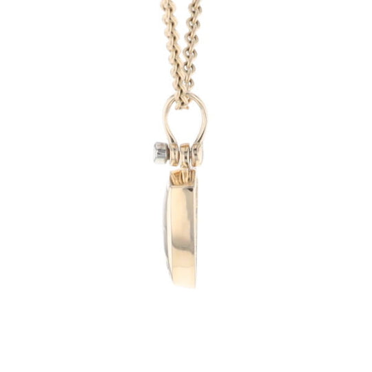 Gold Quartz Pendant Shield Shape Inlaid Pendant with .02ct Diamond
