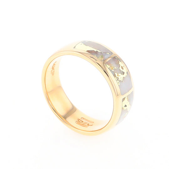 Gold Quartz Ring 3 Section Rectangle Inlaid Band