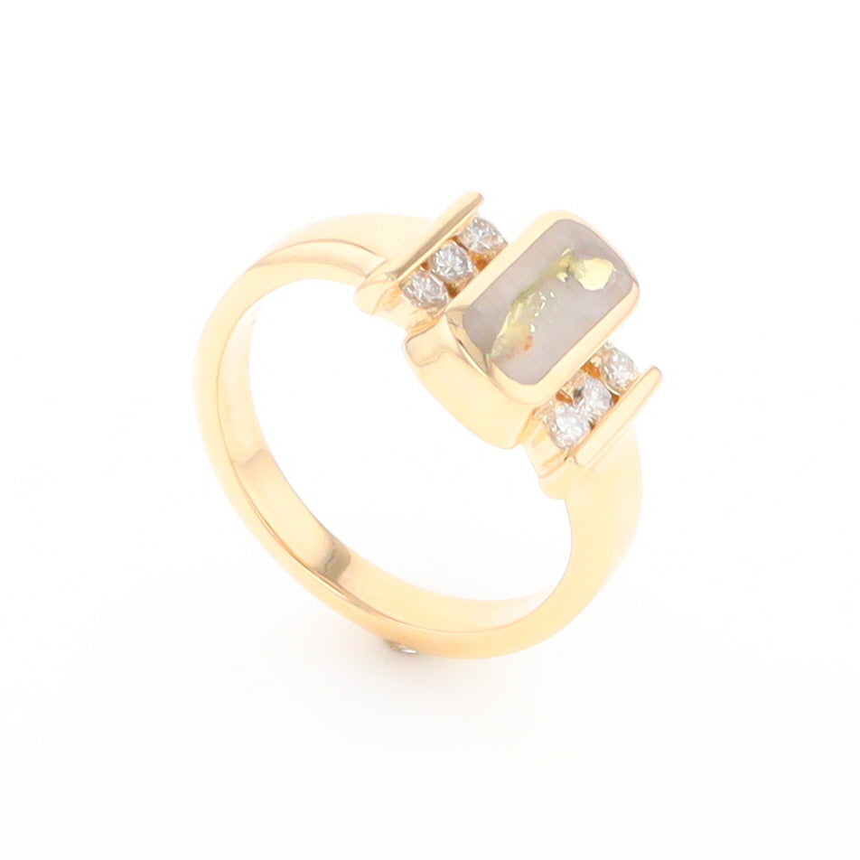 Gold Quartz Ring Oval Inlaid Design with .24ctw Round Diamonds