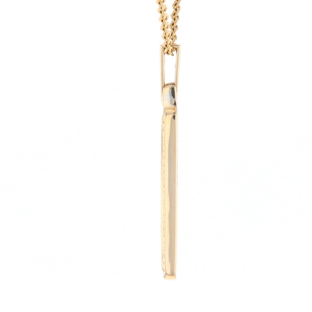 Gold Quartz Necklace, Rectangle Inlaid, .27ctw Diamond Halo Pendant