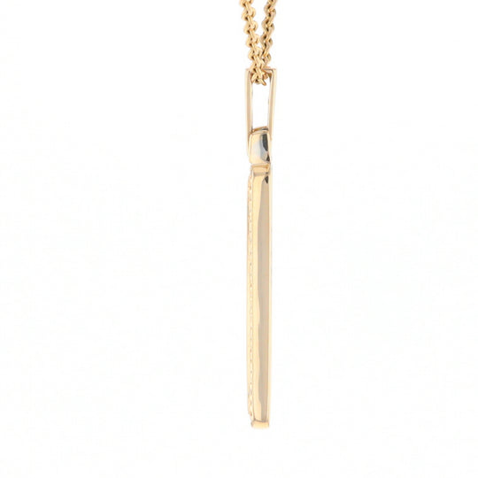 Gold Quartz Necklace, Rectangle Inlaid, .27ctw Diamond Halo Pendant