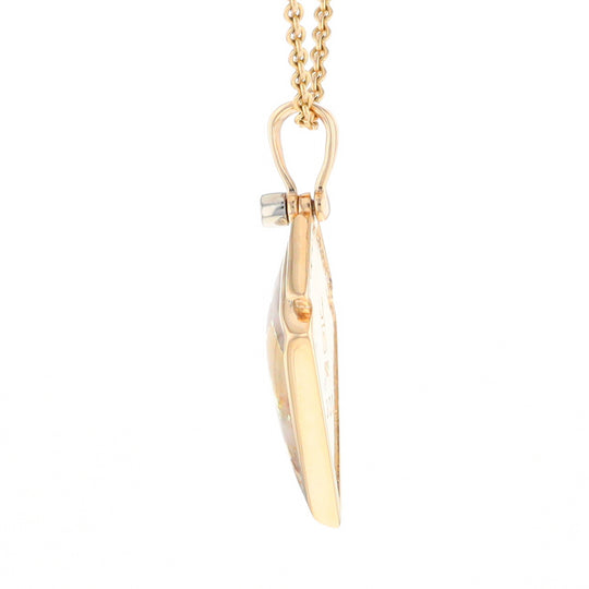 Gold Quartz Kite Shape Inlaid Pendant with 0.19ctw Diamonds (G1)