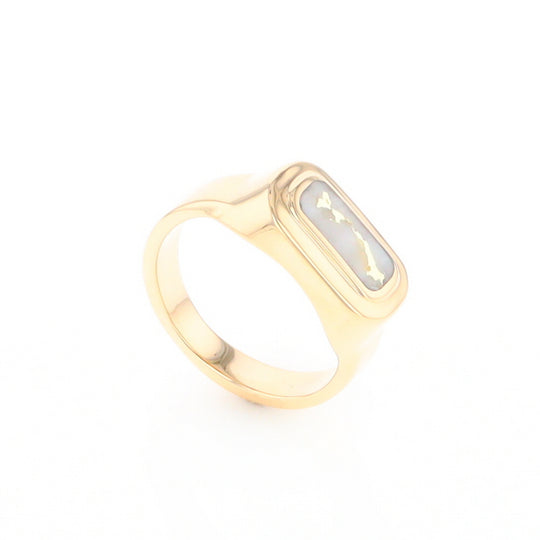 Gold Quartz Ring Oval Inlaid Design - G2