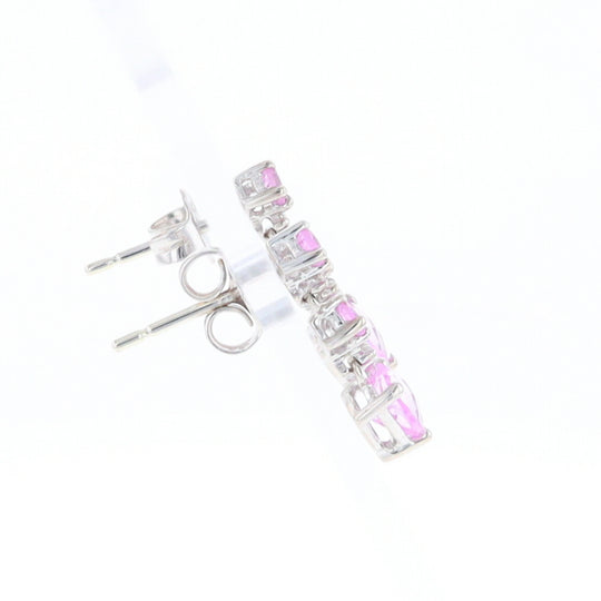 Synthetic Pink Sapphire Dangle Heart Earrings