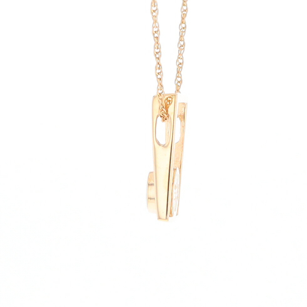 Gold Quartz Necklace Round Inlay Open Rectangle Design Pendant