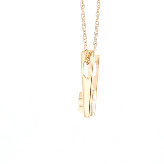 Gold Quartz Necklace Round Inlay Open Rectangle Design Pendant