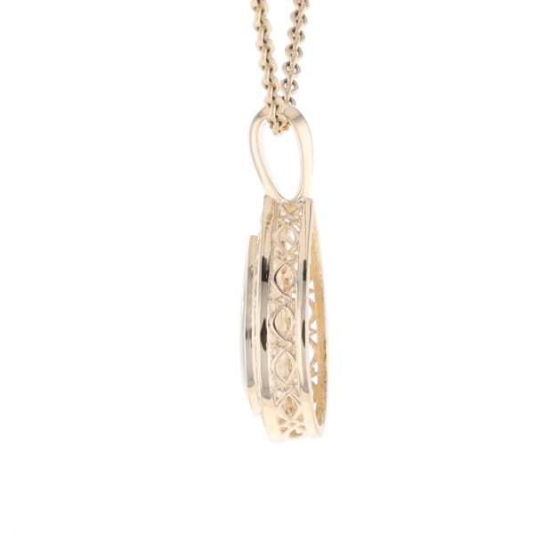 Gold Quartz Pendant Tear Drop Inlaid .42ctw Diamond Halo Design