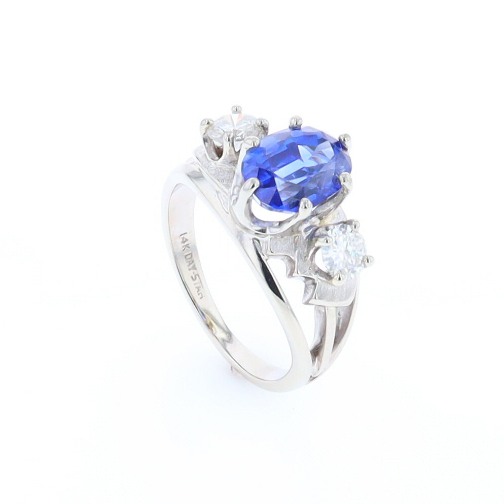 Oval Sapphire Ring with Diamond Side Accents