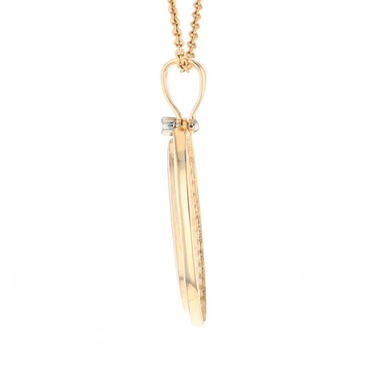 Gold Quartz Necklace .54ctw Halo Diamond Oval Inlaid Pendant