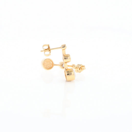 Gold Quartz Round Inlay with Diamond Accents Stud Earrings G2