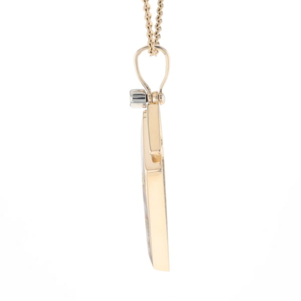 Gold Quartz Necklace Kite Shape Inlaid Pendant with .27ctw Diamonds