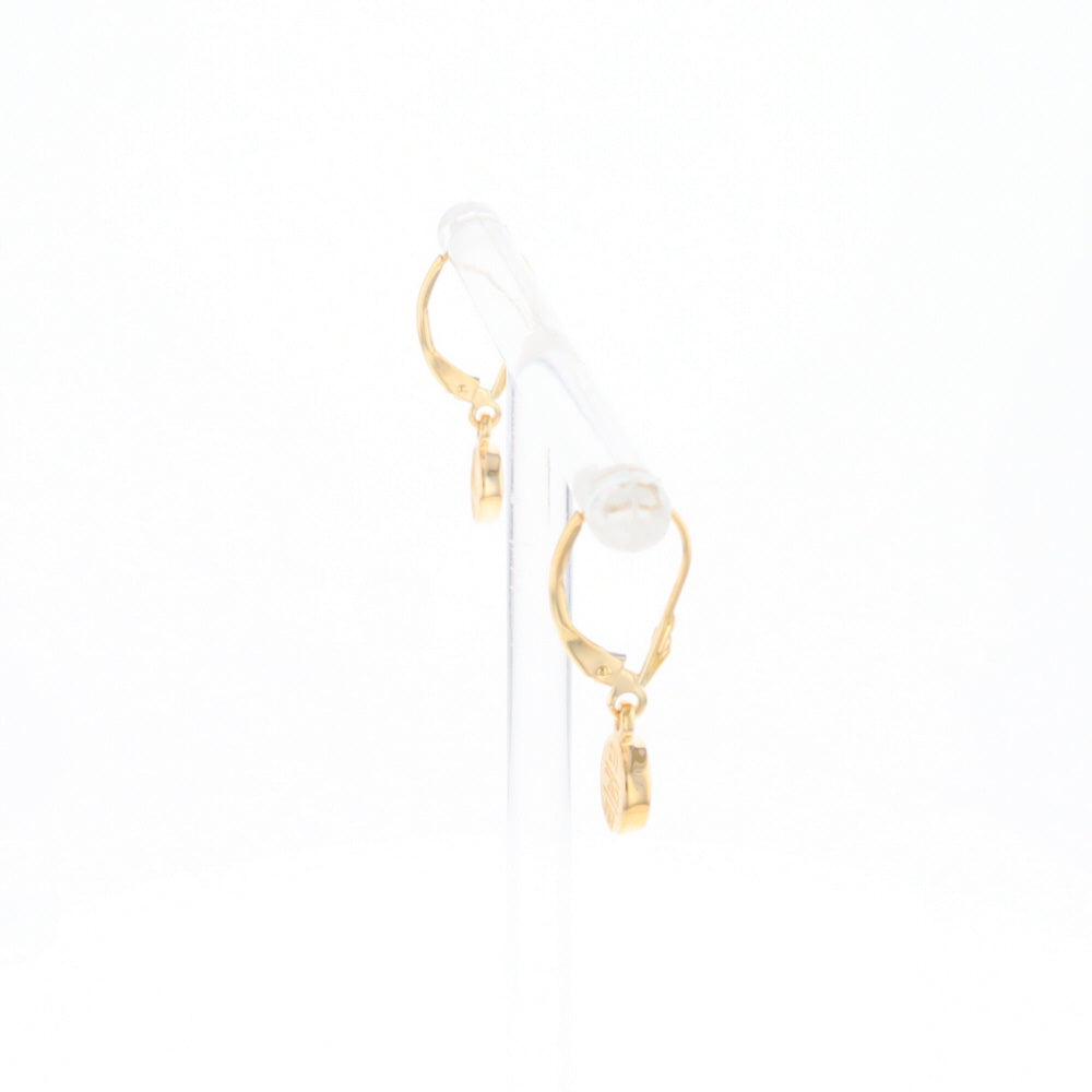 Gold Quartz Earrings Round Inlaid Design Lever Backs