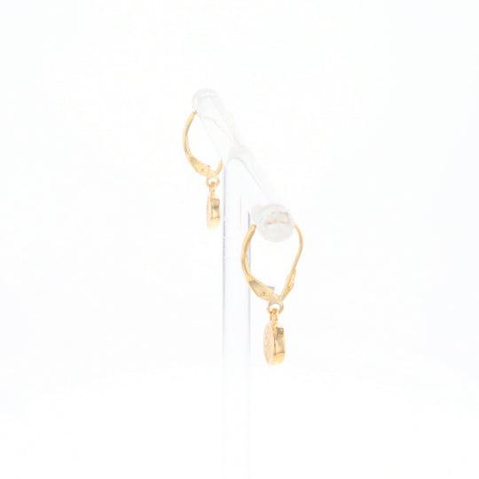 Gold Quartz Earrings Round Inlaid Design Lever Backs