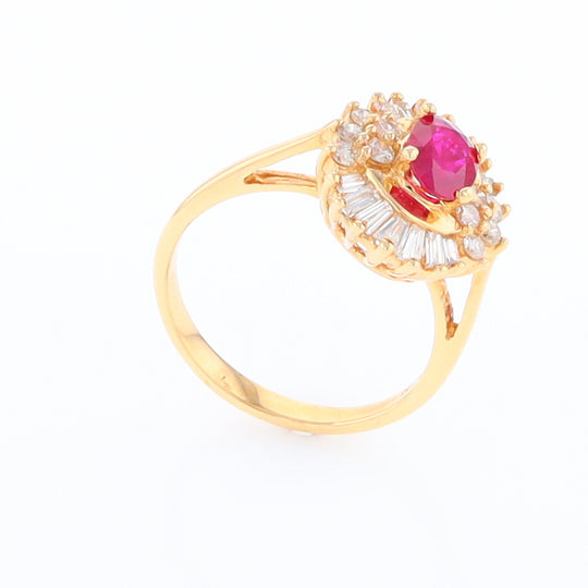 Oval Ruby Ring with Mixed Diamond Halo