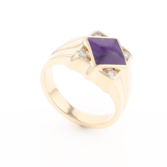 Natural Sugilite ring diamond shape inlaid design with .16ctw round diamonds