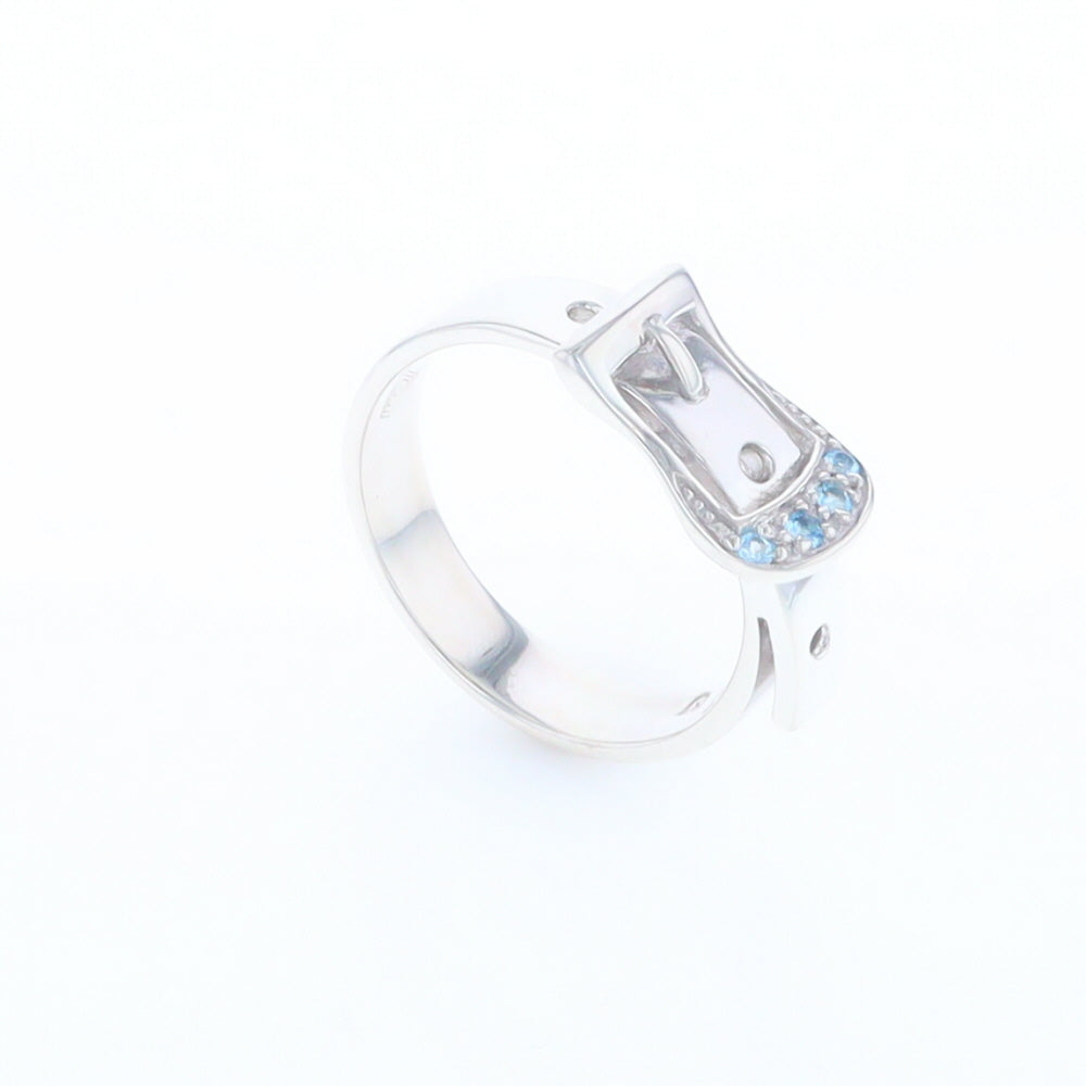 Silver Blue Topaz Belt Ring