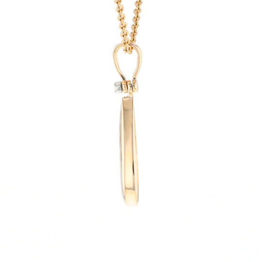 Gold Quartz Necklace Tear Drop Inlaid Pendant with .02ct Diamond