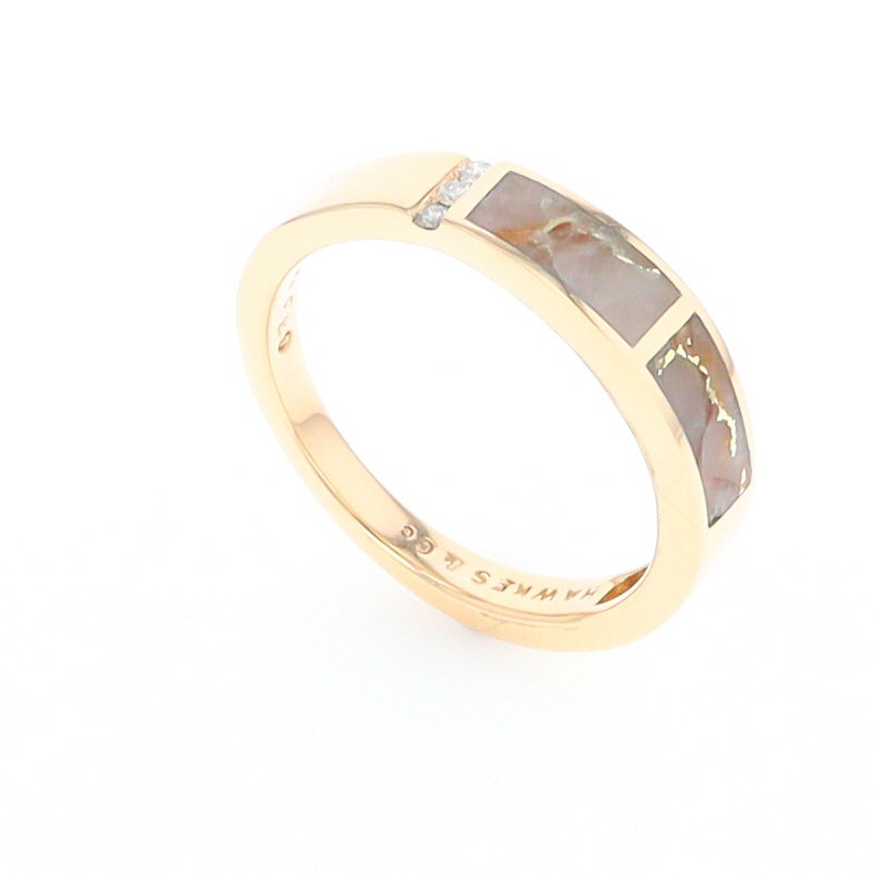 Gold Quartz Ring Double Inlaid Design with .03ctw Round Diamonds