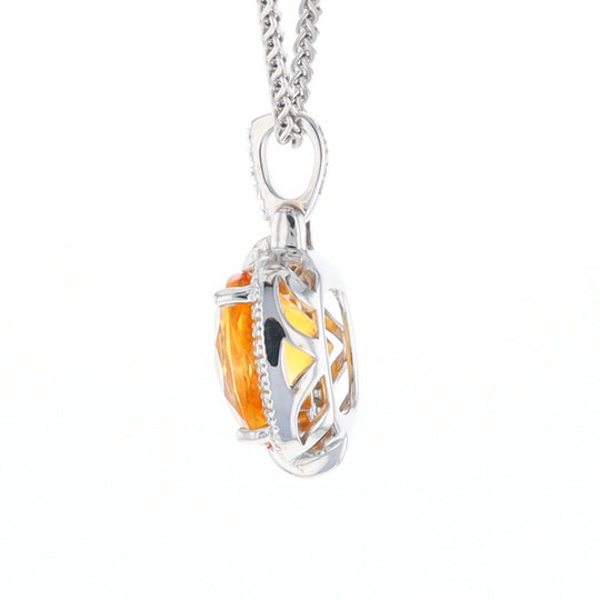 Checkered Citrine Diamond Halo Pendant