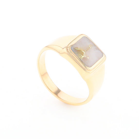 Gold Quartz Ring Square Inlaid Design