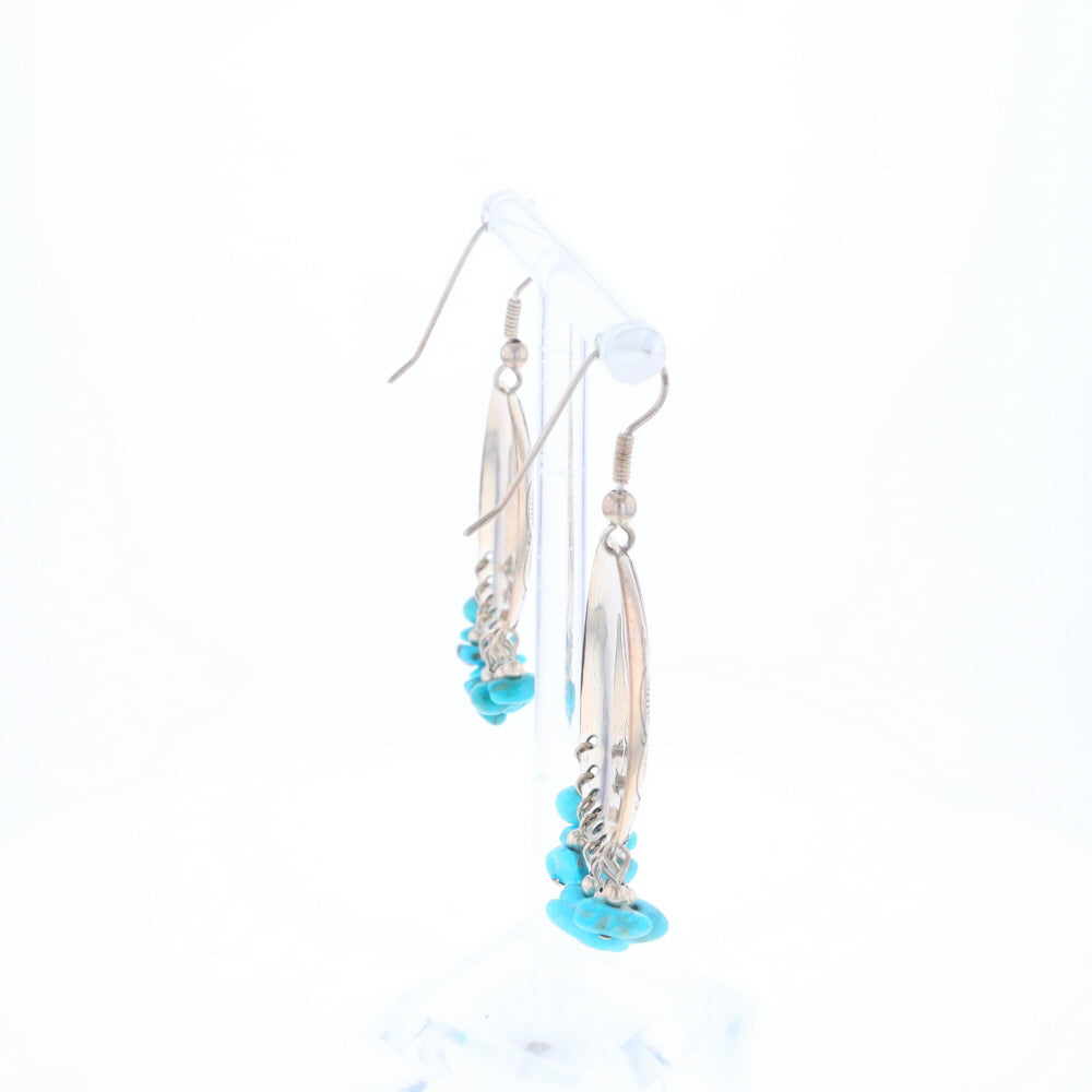 Stamped Silver Hook Earrings with Turquoise Dangles