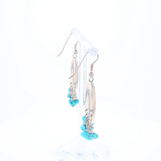 Stamped Silver Hook Earrings with Turquoise Dangles