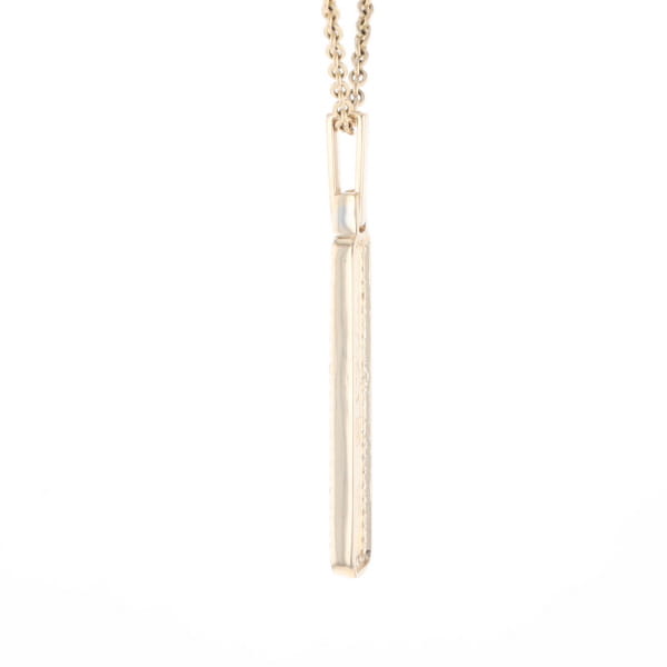 Gold Quartz Necklace, Rectangle Inlaid, .27ctw Diamond Halo Pendant