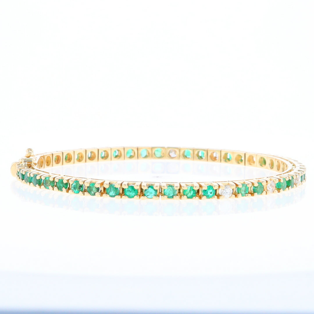 14Kt Yellow Gold Emeralds & Diamond Accent Tennis Bracelet