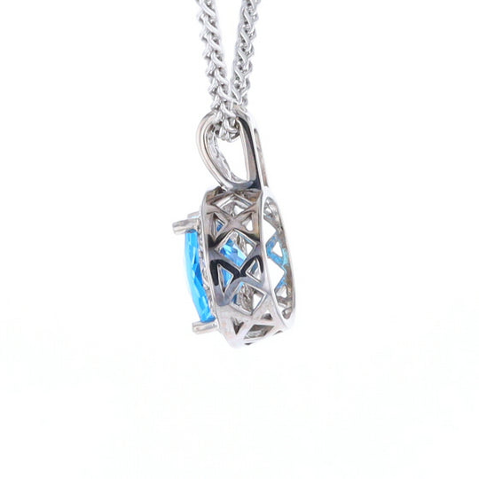 Blue Topaz Oval Halo Pendant