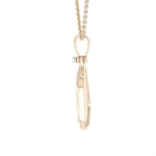 Gold Quartz Necklace .02ct Diamond Geometric Inlaid Design Pendant