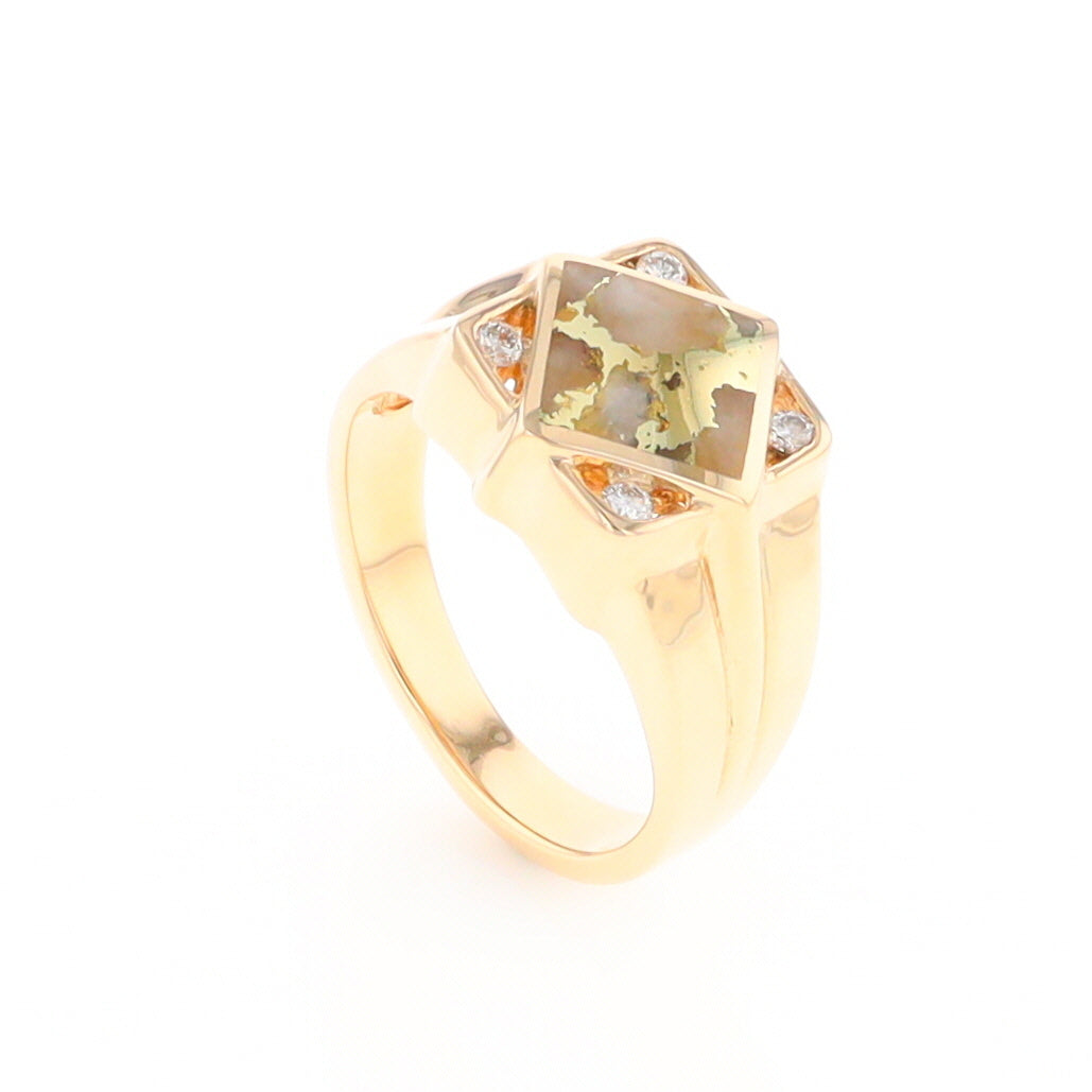 Gold Quartz Mens Ring with Diamond Accents