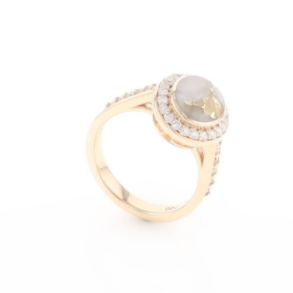 Oval Gold Quartz Inlaid Ring with 0.65ctw Diamond Halo