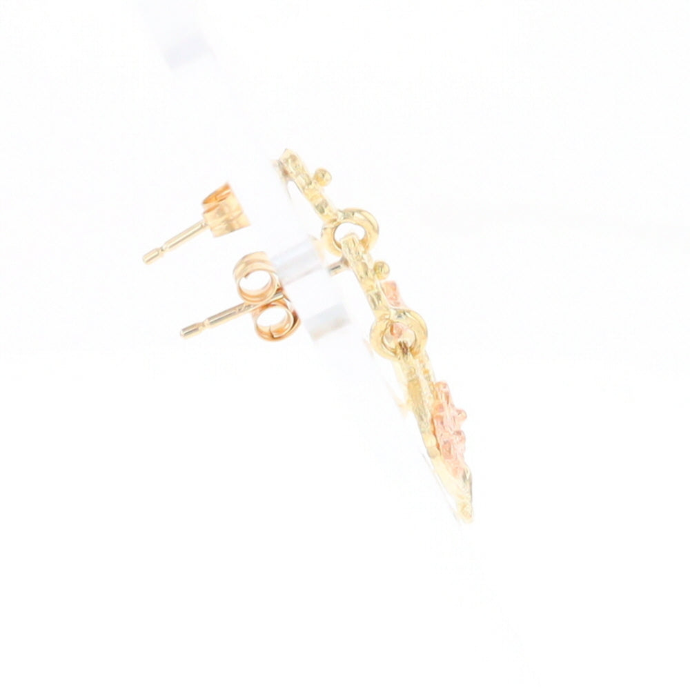 Black Hills Gold Heart & Flower Drop Earrings