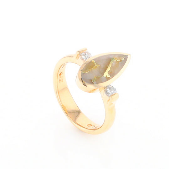 Gold Quartz Ring Pear Shape Inlaid with .18ctw Round Diamonds