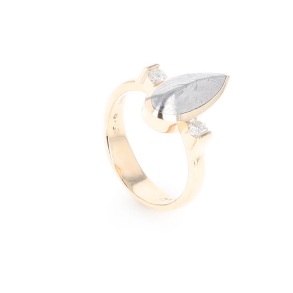 Meteorite Pear Shape Inlay Ring