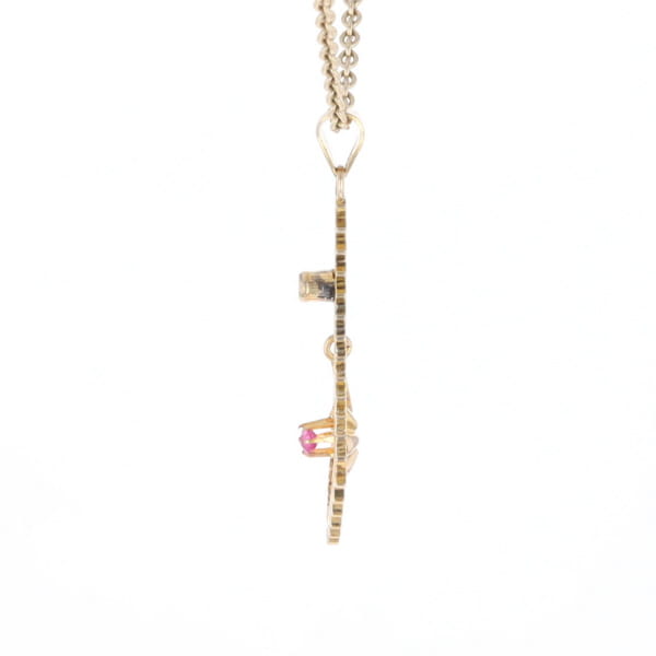 Vintage Buttercup Dangle Ruby Scrollwork Pendant