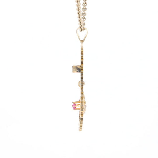 Vintage Buttercup Dangle Ruby Scrollwork Pendant