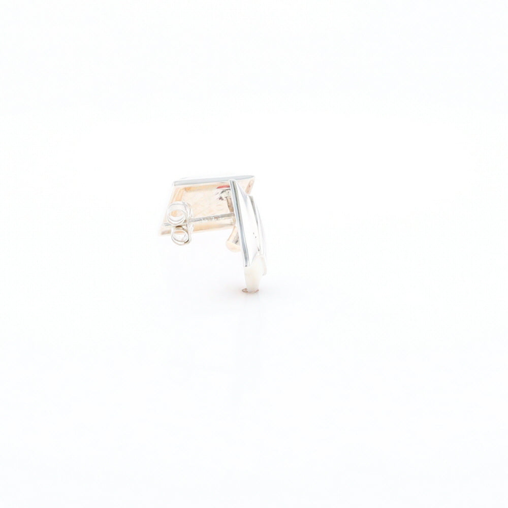 Sterling Silver Gold Quartz Inlaid Square Stud Earrings - G3