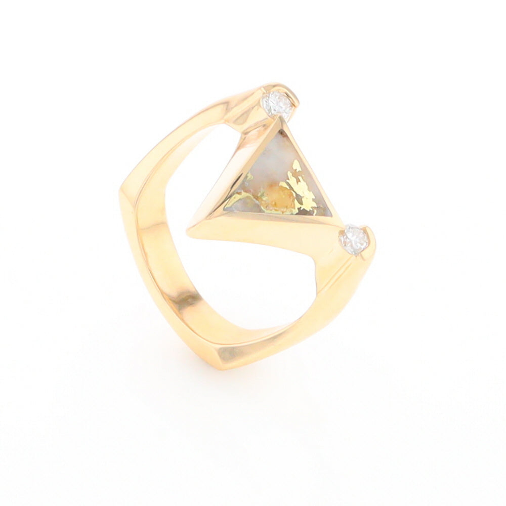 Gold Quartz Ring Triangle Inlaid Design With .14ctw Round Diamonds