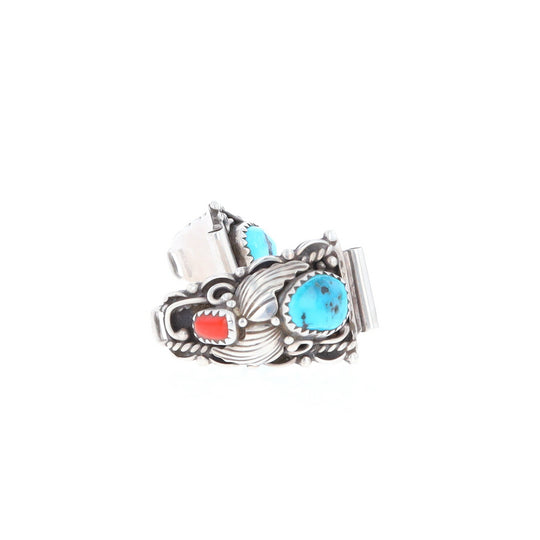 Native American Turquoise and Coral Floral Watch Tips