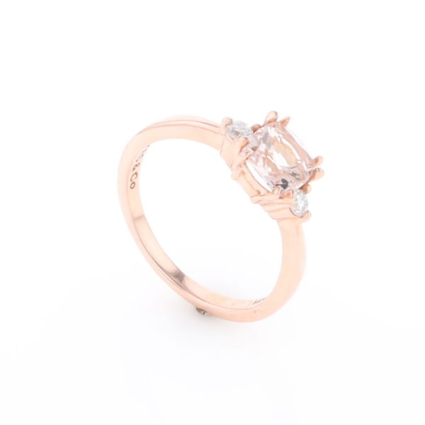 Morganite 1ct Cushion Cut  and Diamond Three Stone Engagement Ring