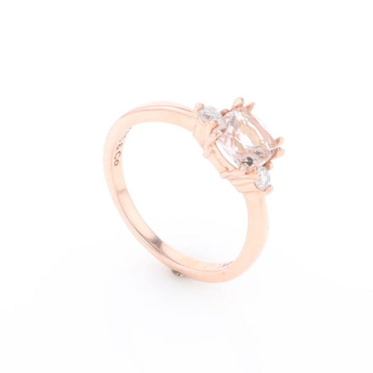 Morganite 1ct Cushion Cut  and Diamond Three Stone Engagement Ring