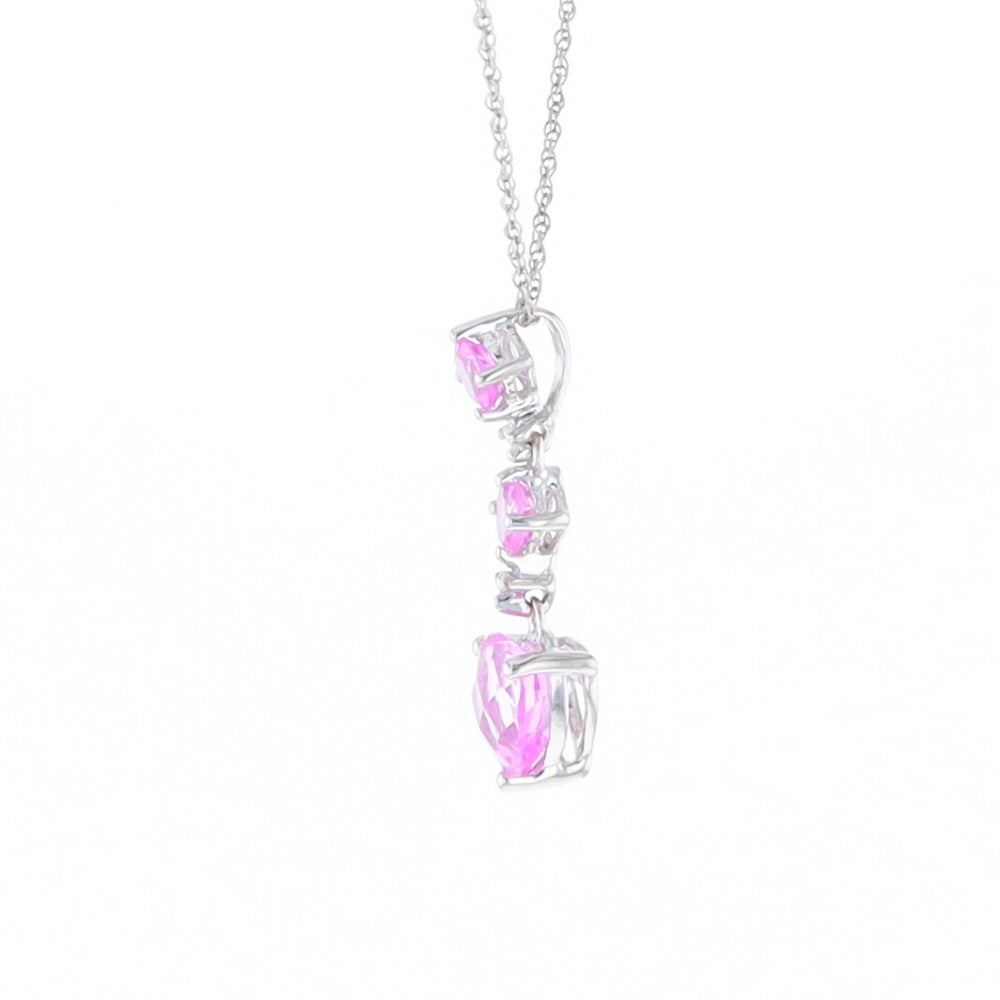 Synthetic Pink Sapphire Dangle Heart Necklace