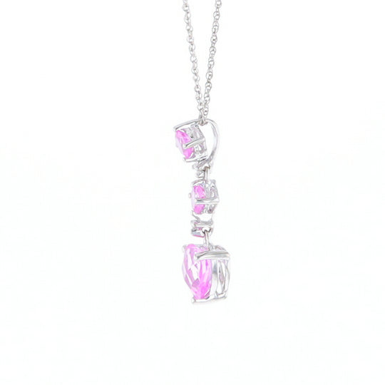 Synthetic Pink Sapphire Dangle Heart Necklace