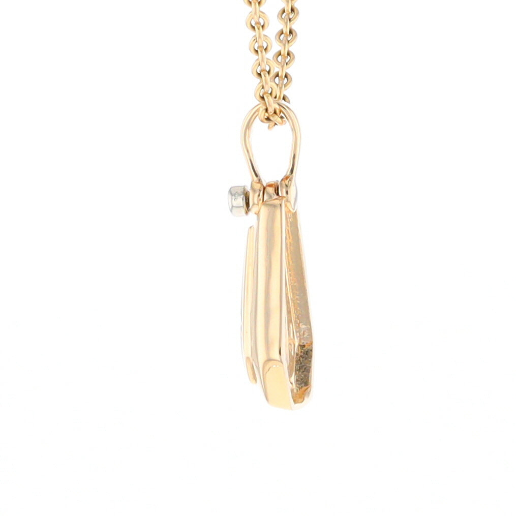 Gold Quartz Necklace, Triangle Inlaid with .02ctw Diamond Pendant