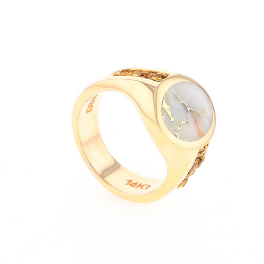 Oval Gold Quartz Inlaid Ring with Natural Gold Nuggets G2 Quality