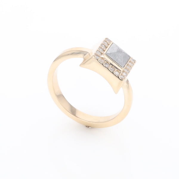 Meteorite Ring Square Inlaid Halo .14ctw Diamonds Design